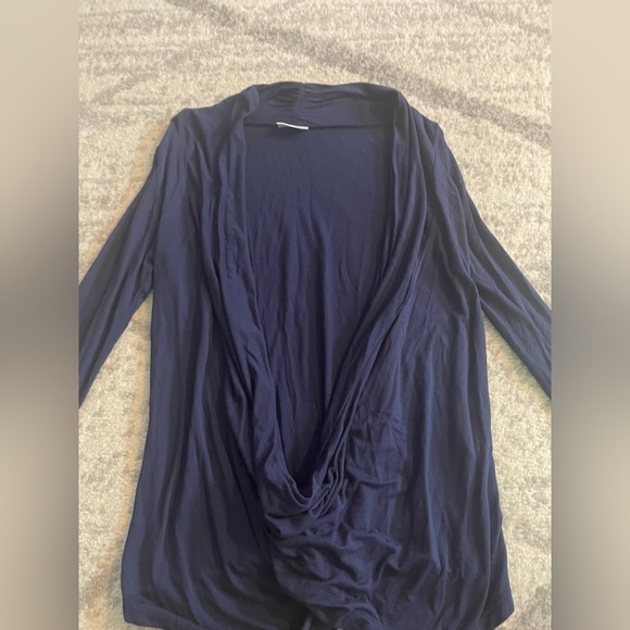 Women’s Long Sleeve Sheer Cowl Neck Blue Shirt - Picture 2 of 4